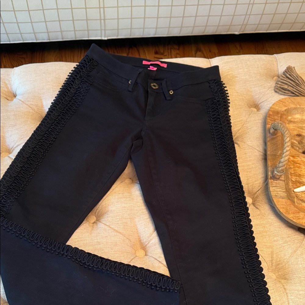 Lilly Pulitzer Black Cropped Jeans with Decorative Trim